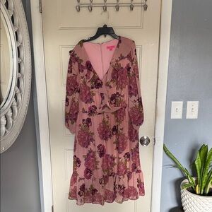 Betsey Johnson Pink Floral Long Sleeve Dress